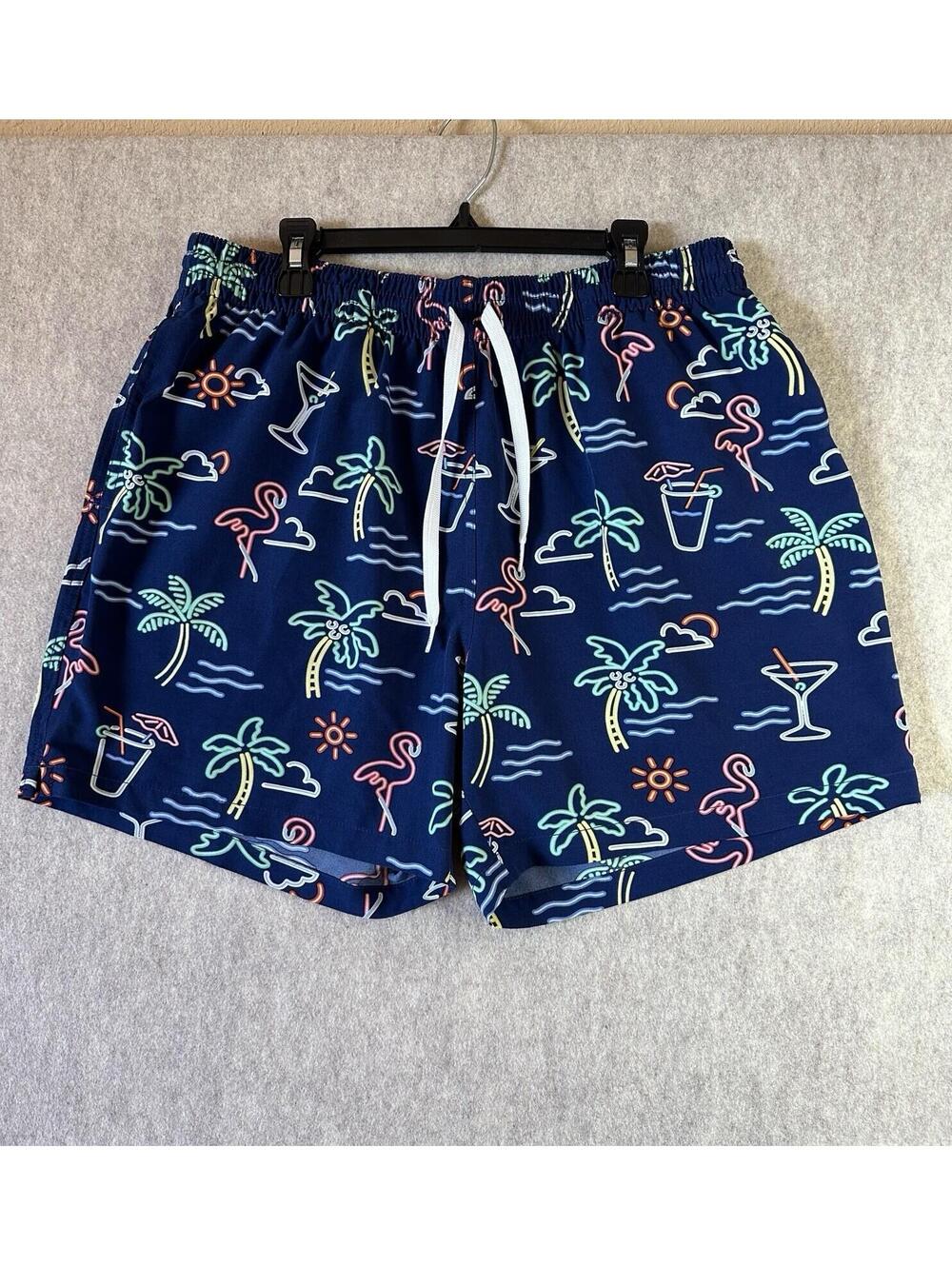 CHUBBIES Swim Trunks Mens Large Drawstring Neon Lights Inseam 5.5 Not Lined